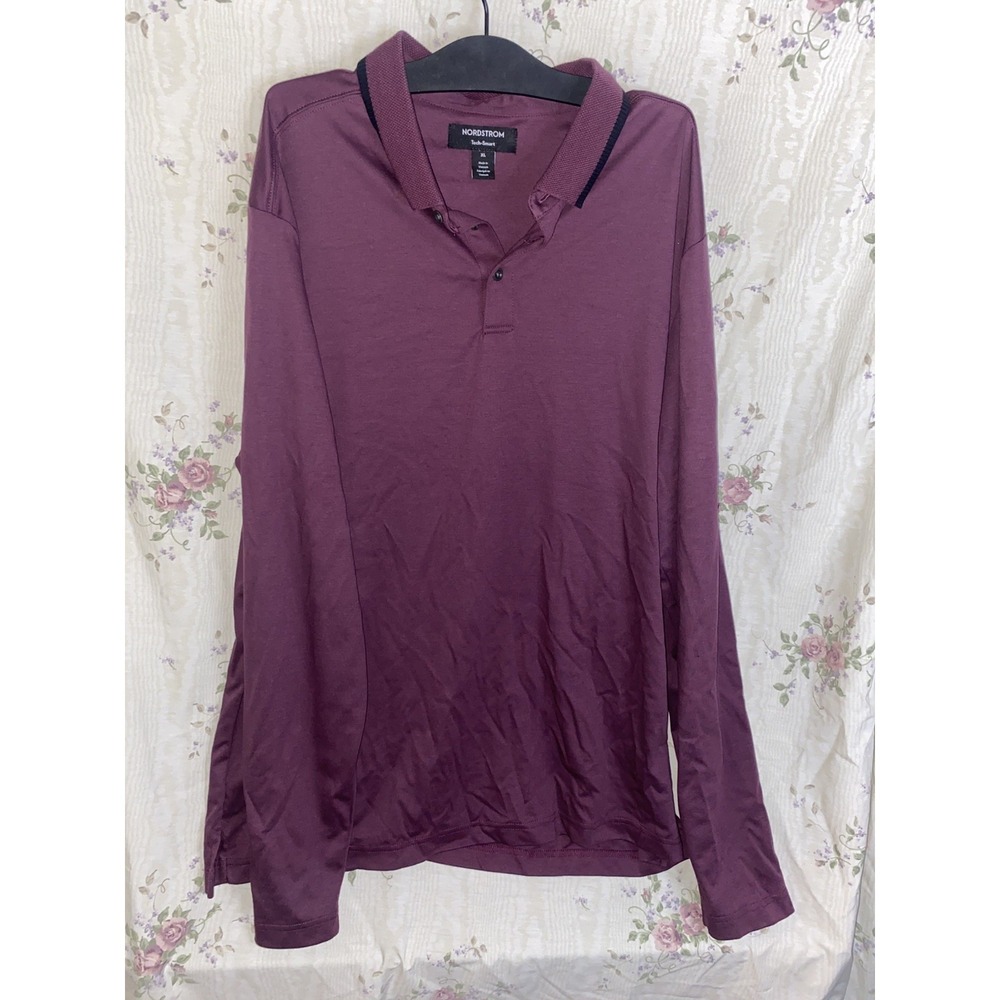 Nordstrom Burgundy Collar Long Sleeve Quarter Button Up Shirt Mens Size XL